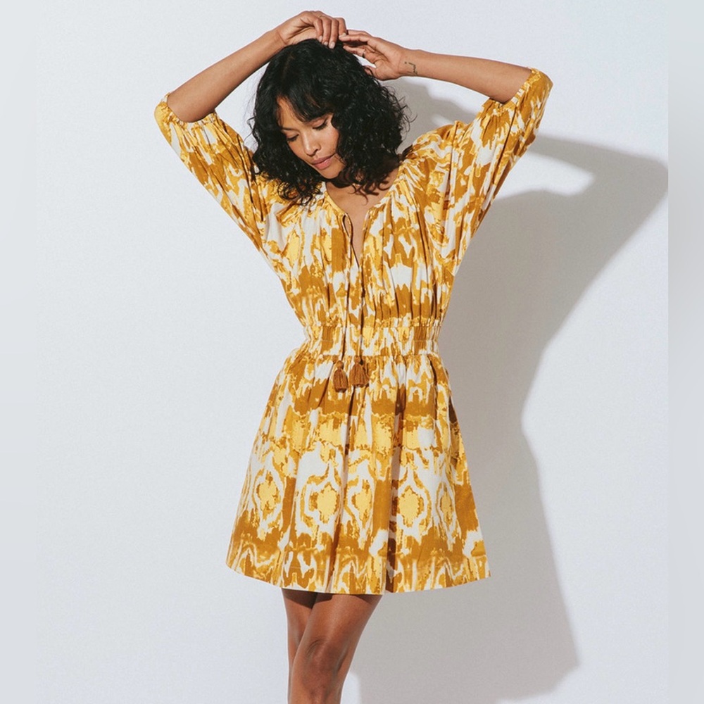New- Cleobella Audrey ikat Mini Dress Watercolor-Yellow XS